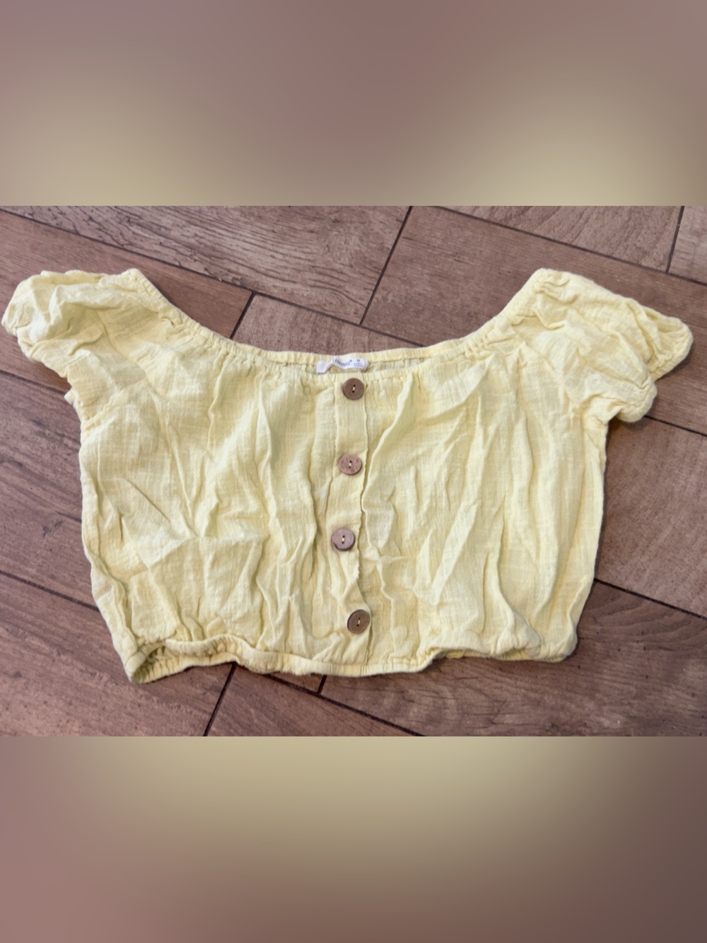 Timing Yellow Off Shoulder Button Detail Crop Top Size Medium